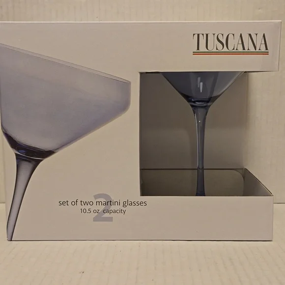 NWT Blue Tuscana Martini Glass Set - Picture 3 of 16